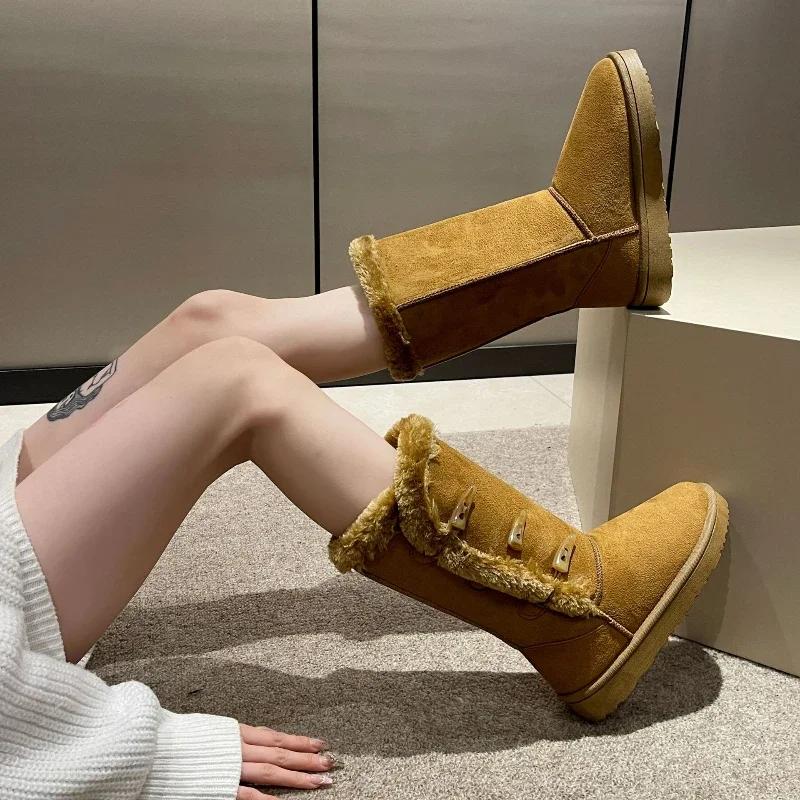 Woman Shoes Classic Ladies Inter Snow Boots Warm Leather Fur Plus Velvet Knee High Boots Winter Ankle Sneaker Botas Mujer