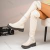 Women's Over-the-knee Boots Leather Platform Chunky Sole Round Toe Slip-On Sexy Thigh High Shoes for Women Street Style Footwear