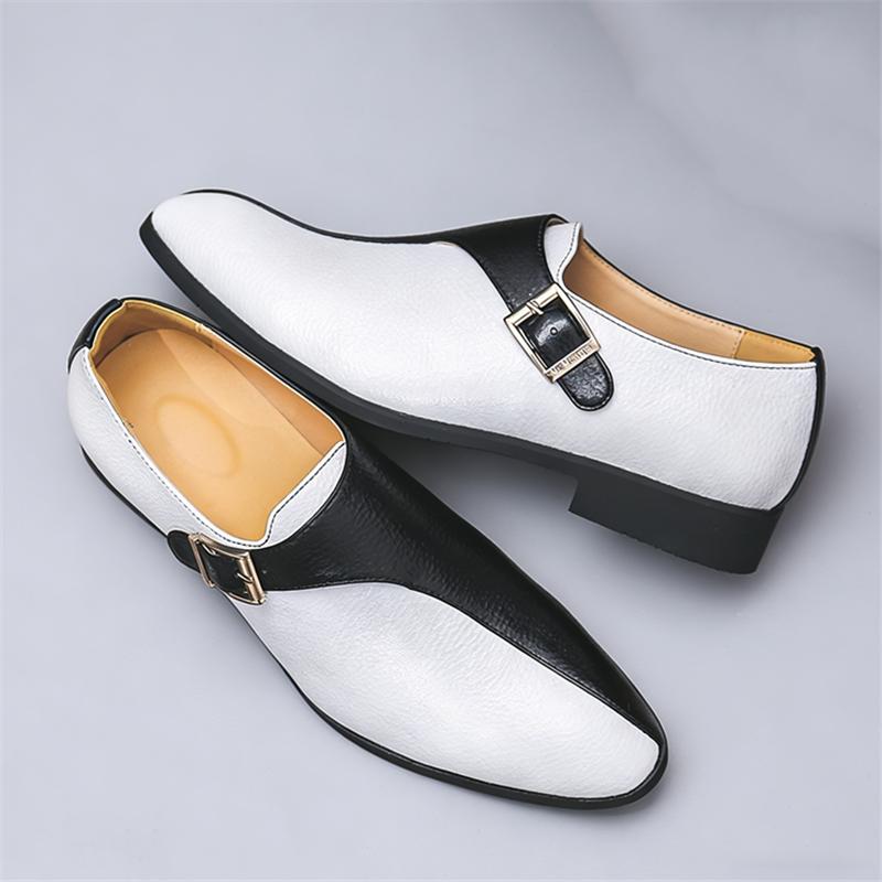 Designer Trend New Pointed Black White Monk Strap Shoes for Men Formal Wedding Prom Dress Homecoming Sapato Social Masculino