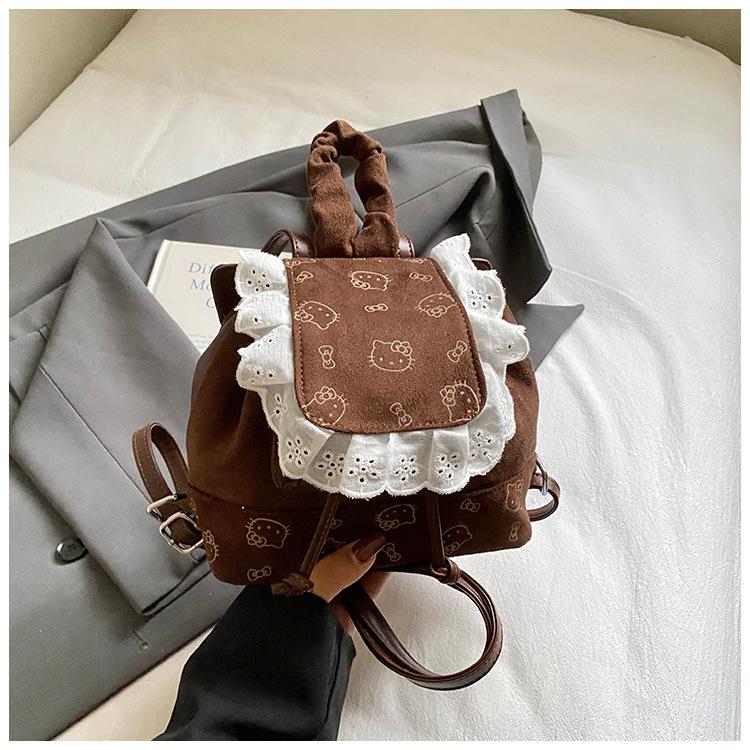 Korean Style Cartoon Backpack for Women - Cute Lace Design, Autumn & Winter 2025