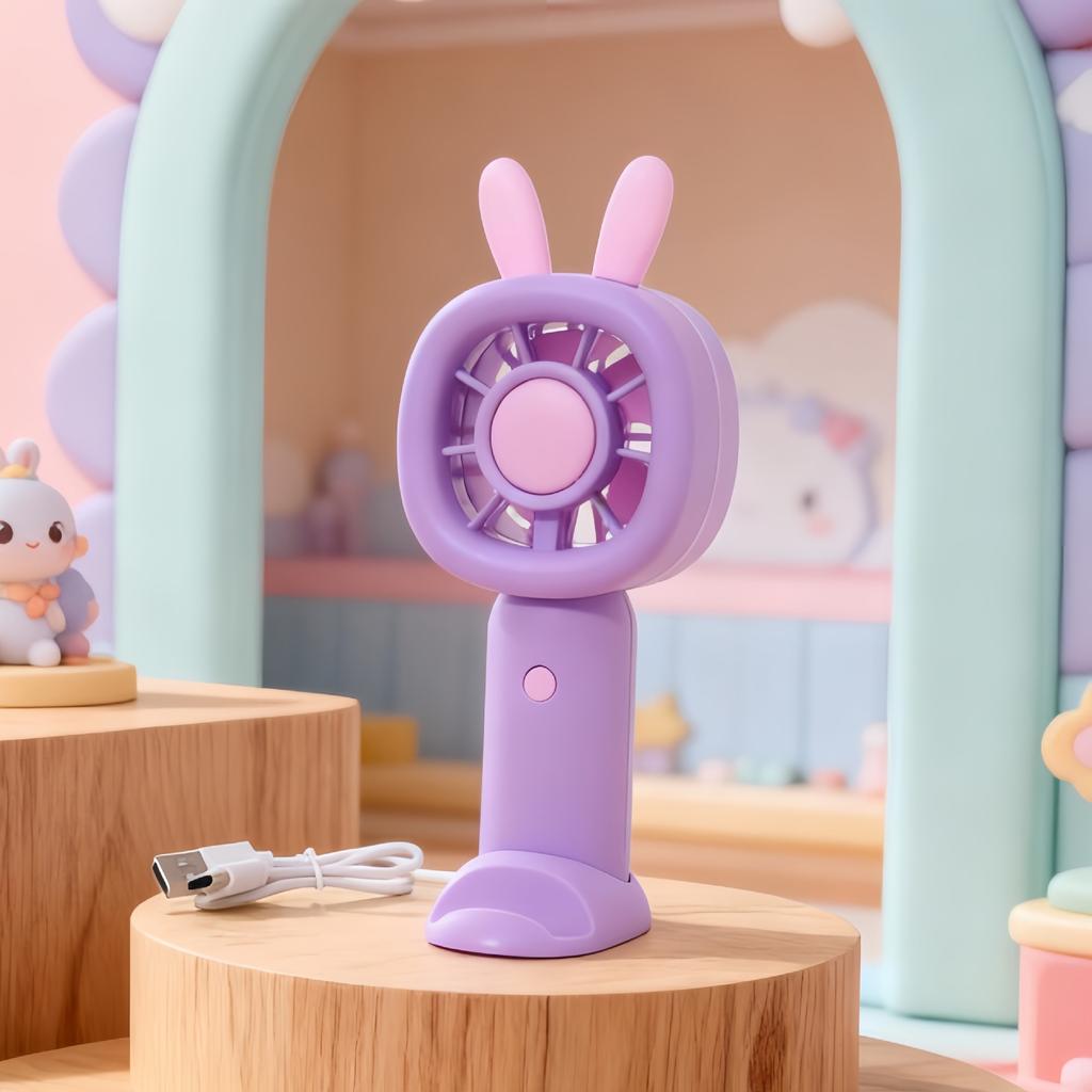 New Cute and Adorable Bunny Handheld Portable Mini Fan with Base and Desktop Mini Charging Fan