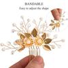 Wedding Hair Pins Set of 5 Pcs - Elegant Leaf Floral Pearl Rhinestones Hair Accessories for Bridal Women (Gold)