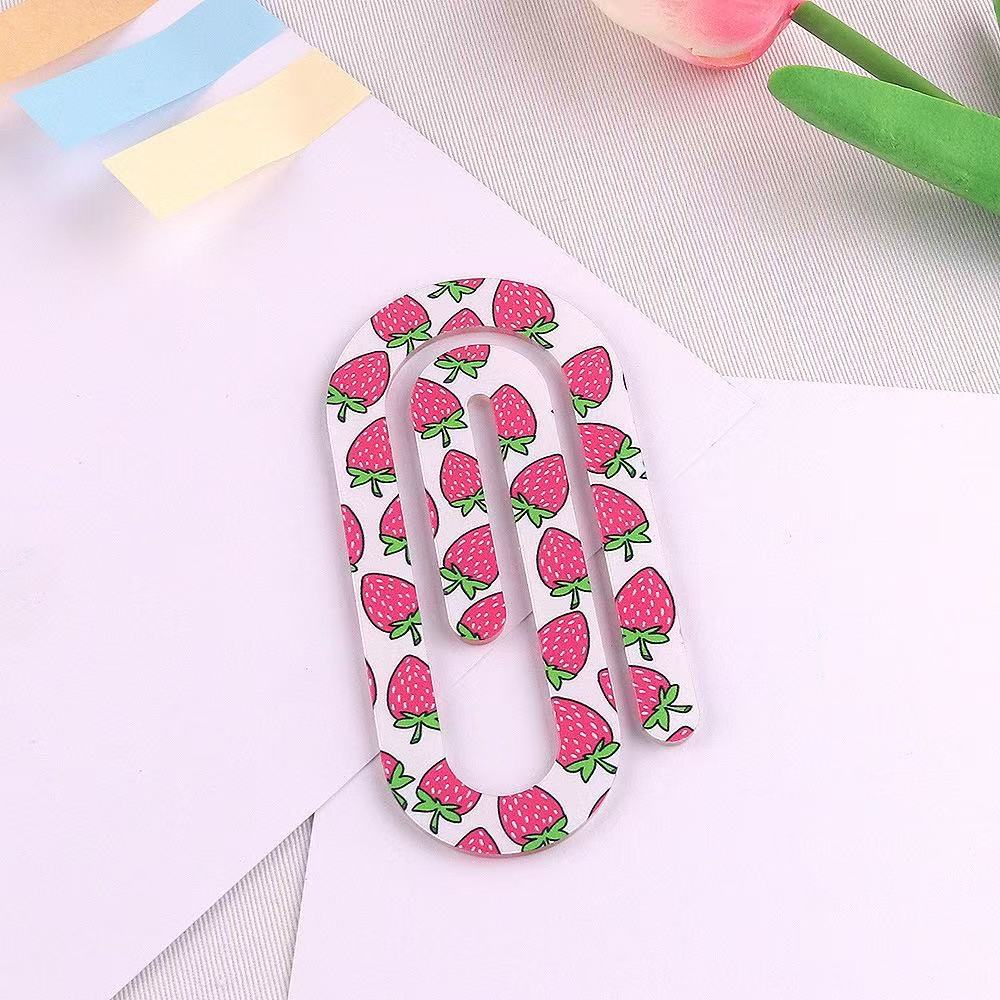10Pcs Cute Printed Acrylic Paper Clips Large Printed Bookmark Clamps For Notebook File DIY Organizing