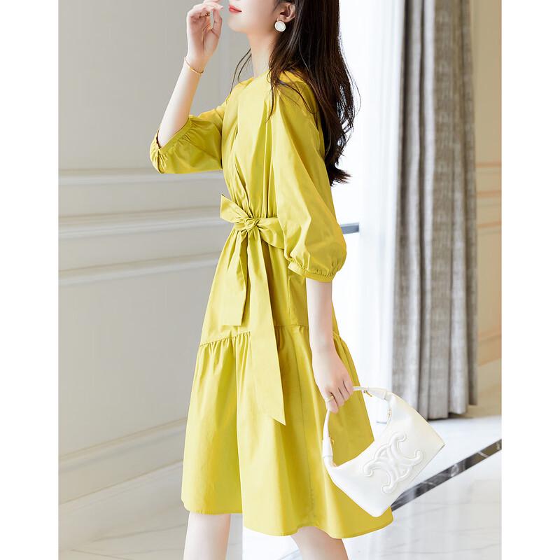 

Demana Women s V-Neck Pleated Seven-Sleeve Midi Dress L