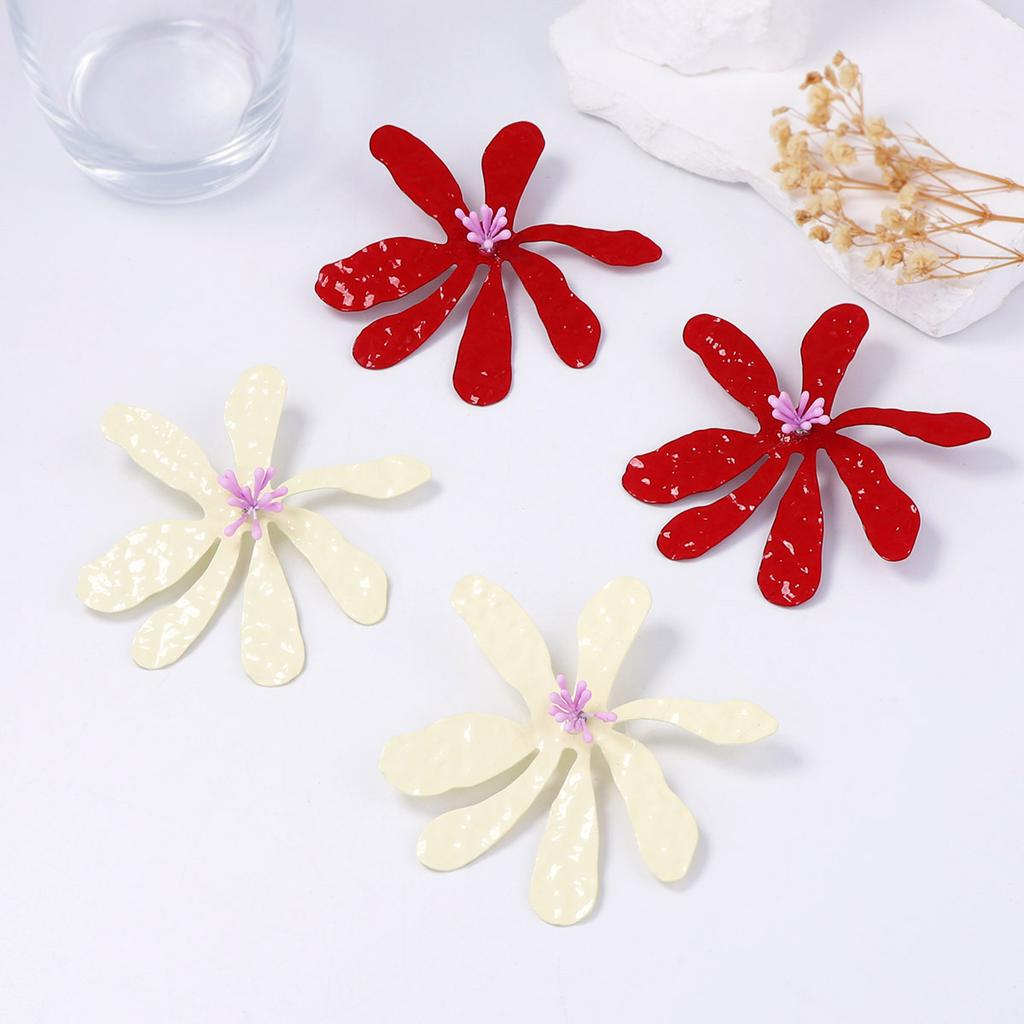 Vintage Red Enamel Large Flower Earrings for Women Europe America Personality Exaggerated Romantic Jewelry Holiday Accessory