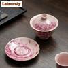 111ML Pink Ru Kiln Gaiwan Japanese Peony Sancai  Anti-scald Tea Tureen Tea Brewing Cover Bowl Tableware Decoration Collection