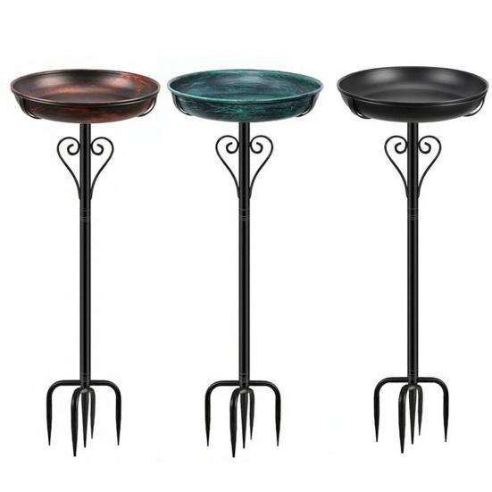 Bird Bath Outdoors Spacious Iron Art Birdbath with Ground Insert Installation Garden Patio Lawn
