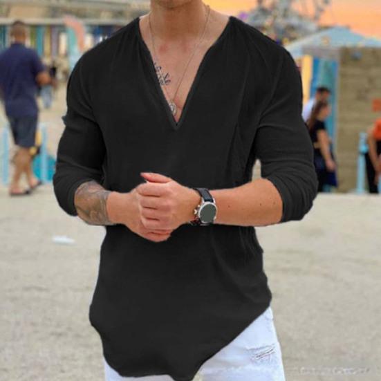 Summer Men T-Shirt Sweat Absorption Solid Color Three-quarter Sleeves V-Neck Loose Fit Shirt Top Streetwear for Men