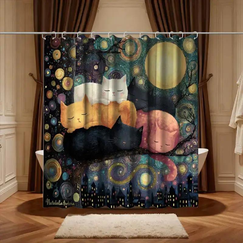 

1pc Bathroom Shower Curtain, Goodnight Storytime Reading, DIY Art Exhibition Shower Curtain, Includes 12 Hooks, 180*180cm Bath 150x180cm
