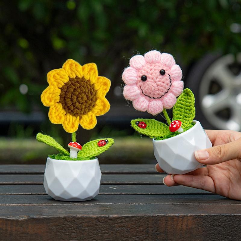 Tournesol Fleur Crochet Fleurs Artificielles Tissées à la Main Fini Girasol Crochet Plantes Cadeaux Invités Mariage Décoration de Bureau