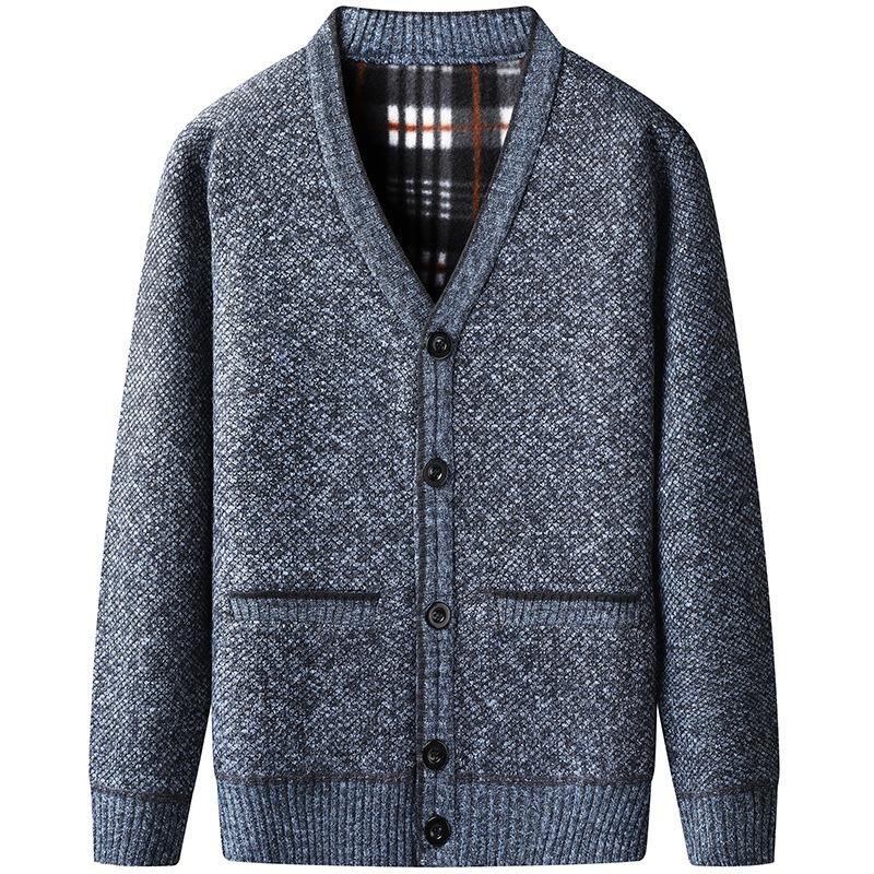 Men S Casual Fleece Knitted V Neck Cardigan Sweater