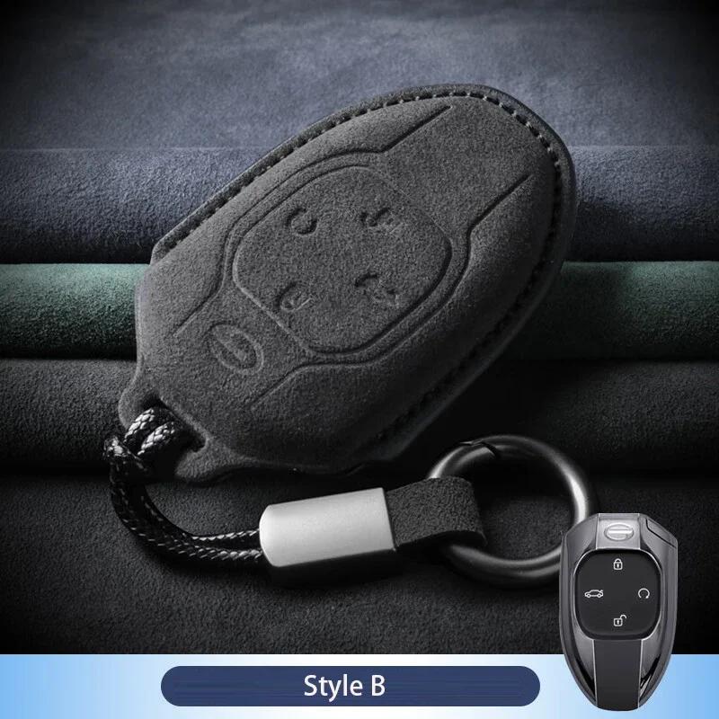 Genuine Leather Auto Key Fob Cover Fit For Trumpchi Gac Empow J11 J12 J13 J14 J15 J16 Gs Protector Remote Suede Fabric Key Ring Auto Auto
