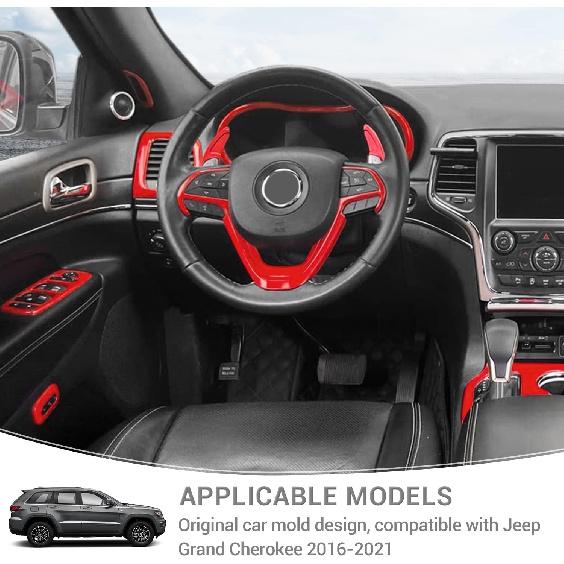 For Grand Cherokee Interior Trim Kit Red Compatible with Jeep Grand Cherokee 2016-2021 Red Interior Accessories 17pcs