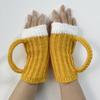 Luvas de Tricô de Lã 3D Caneca de Cerveja Amarelas Luvas Quentes Novas Luvas de Copo de Cerveja Outono e Inverno