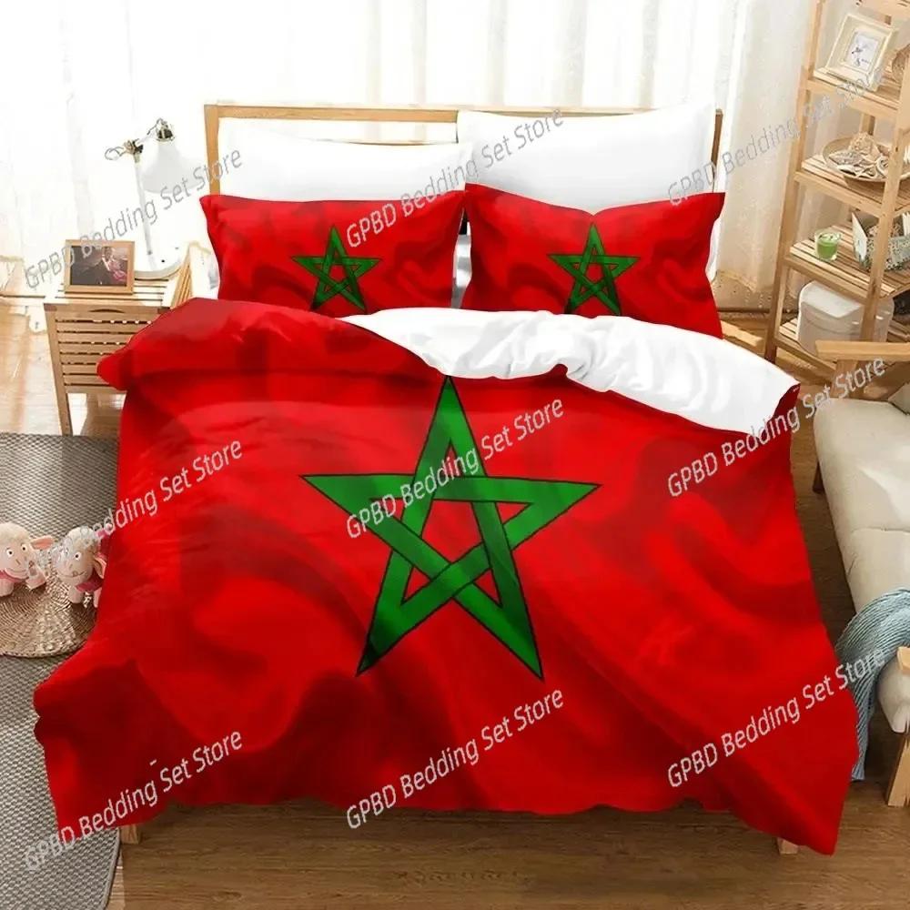 3D Print Morocco Flag Bedding Set For Bedroom Soft Modern Bedspreads Comefortable Kids Duvet Cover Quilt Cover And Pillowcase