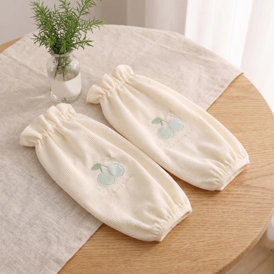 Cute Aesthetic Sleeve Covers Winter Stain Resistant Sleeves, Cherry Embroidery Print, Waffle Fabric Anti-dirty Arm Elastic Cuff Protectors for
