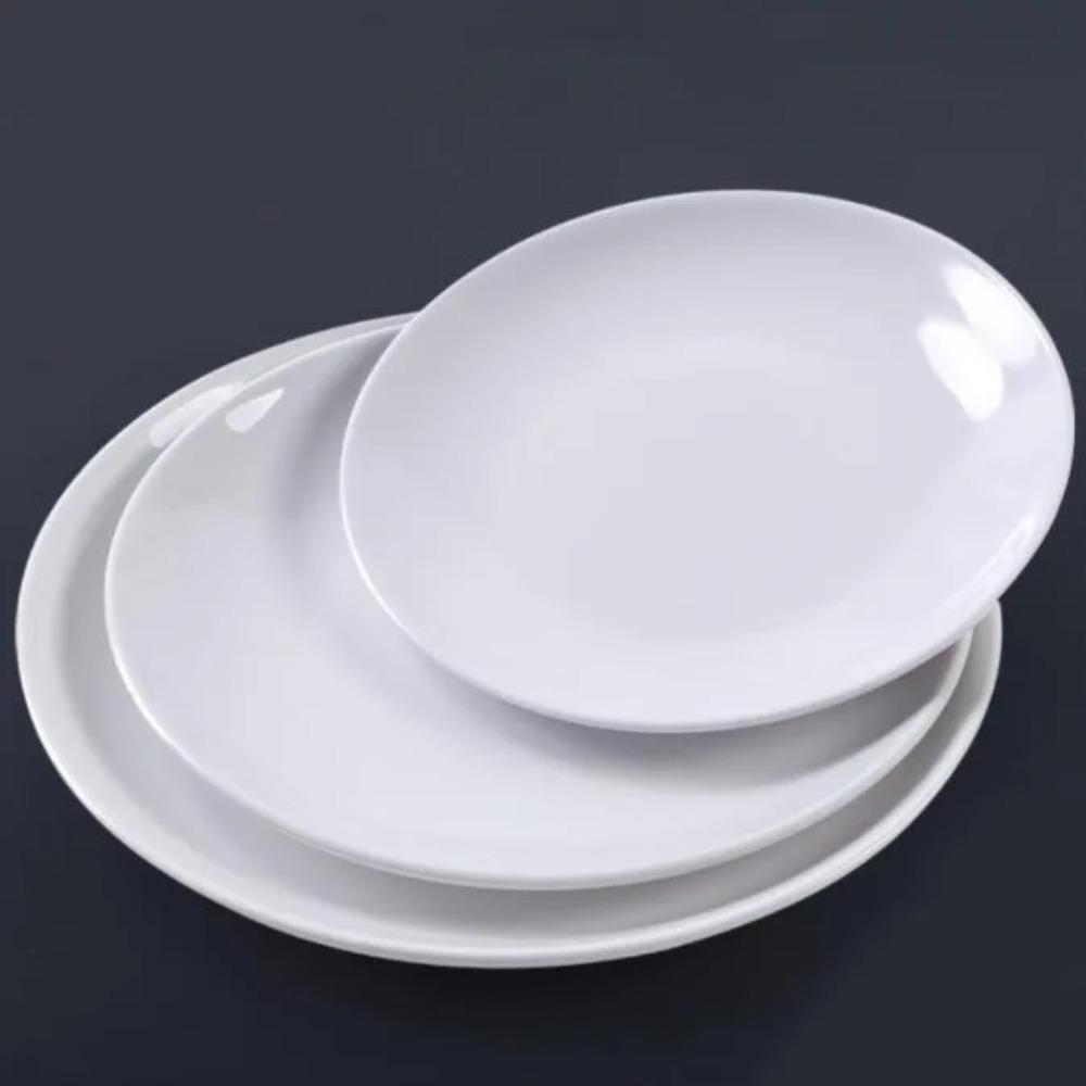 Round White Disc Fall-resistant Dinner Plate Household Melamine White Dish  Restaurant