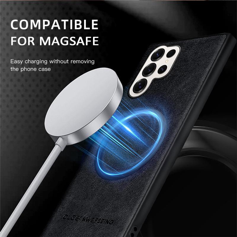 Leather Magnetic Phone Case For Samsung Galaxy S25 S24 S23 S22 S21 S20 Ultra Plus FE For Magsafe Wireless Charging Cover Fundas
