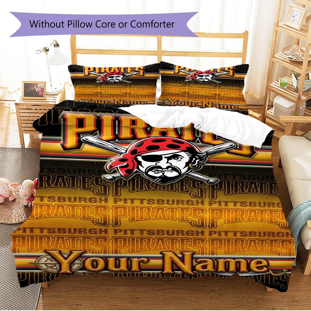 Name Custom Pittsburgh Pirates Pattern Bedding Set Quilt Cover Pillowcase Home Decor Gift (1 * duvet cover + 2 * pillowcase, without core)