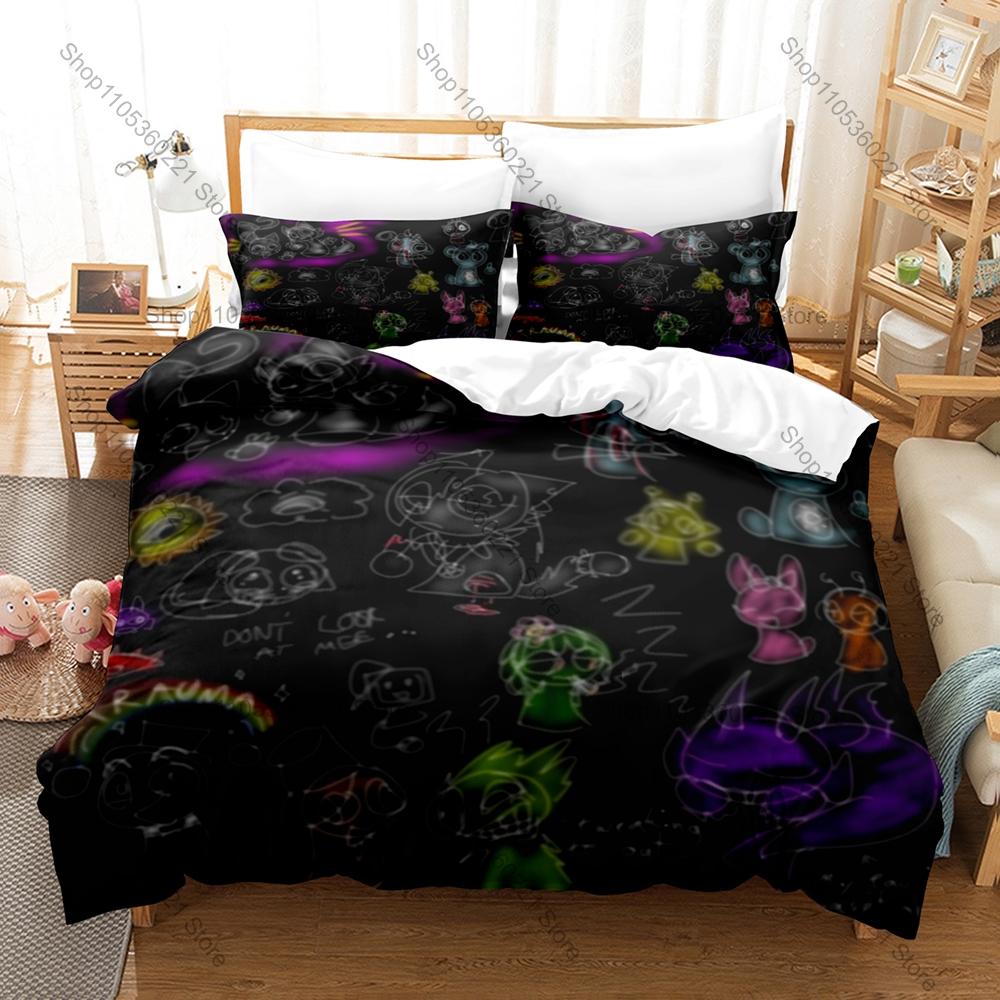 S-Sprunki 3PCS Bedding Set, Duvet Cover + 2 Pillowcases, Colorful Music Game Print Soft Microfiber for Gamers Fans Decor