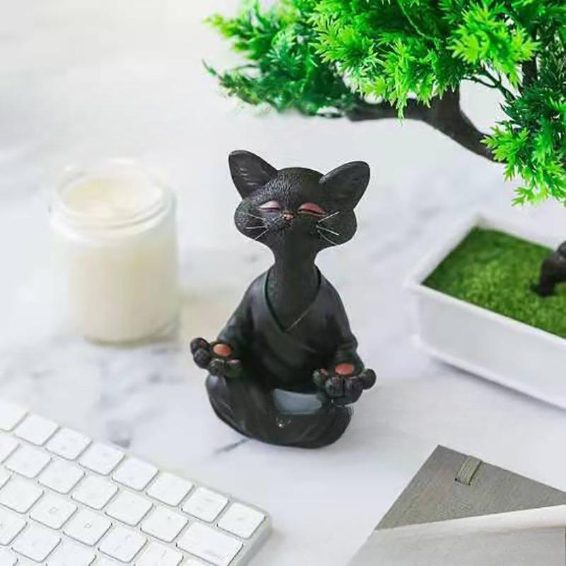 

Смеющийся от души фигурка кошки медитация черный кот смола фигурка украшение для дома фигурка Small чёрный