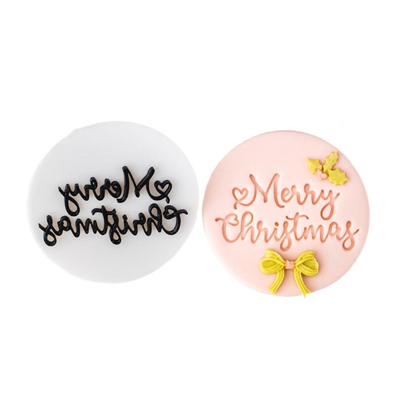 Creative Christmas Cookie Stamp with English Blessing Food Grade Fondant Mold Biscuit Maker for Festival Baking Needs
