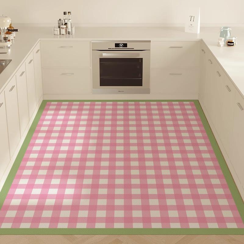 PVC Carpet for Kitchen Waterproof Dust-proof Easy To Clean Leather Floor Mat Fashion Dopamine Checkered Balcony Rugs Alfombra 