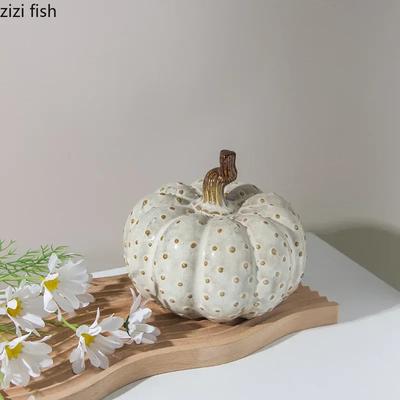 Ceramic Pumpkin Ornament Handmade Pumpkin Easter Porcelain Handicraft Simulation Plant Sculpture Ornaments Home Decoration