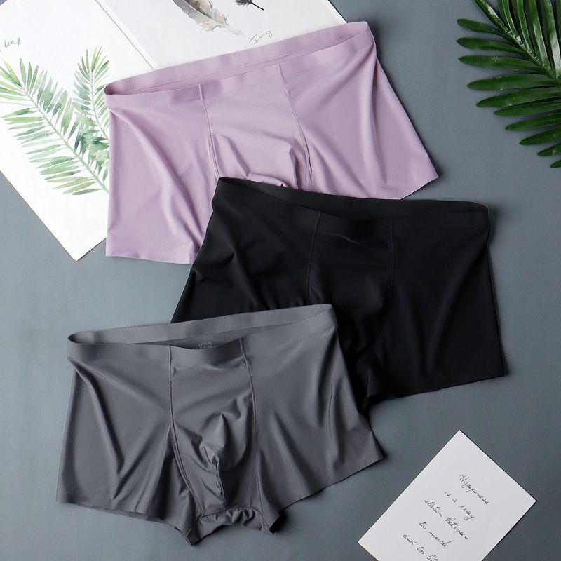 Herren Eis Seide Nahtlose Boxershorts - Atmungsaktiv, Bequem Vier-Ecken Sommer Unterwäsche XXXL (160-180 jin) black