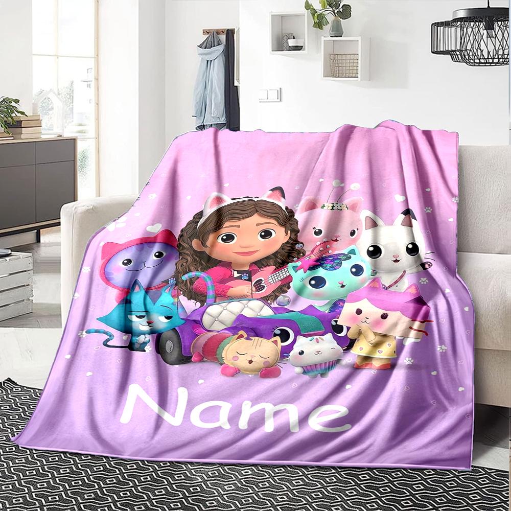 Custom Name Gabbys Dollhouse Theme Printed Blanket Perfect For Couch Bed Travel Outdoor Use Machine Washable Cozy Durable