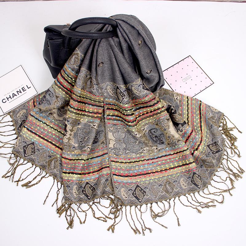 Scarf Spring and Autumn Jacquard Long Scarf Women's Summer Air Conditioning Fringed Shawl Cashew Nut Scarf Scarf