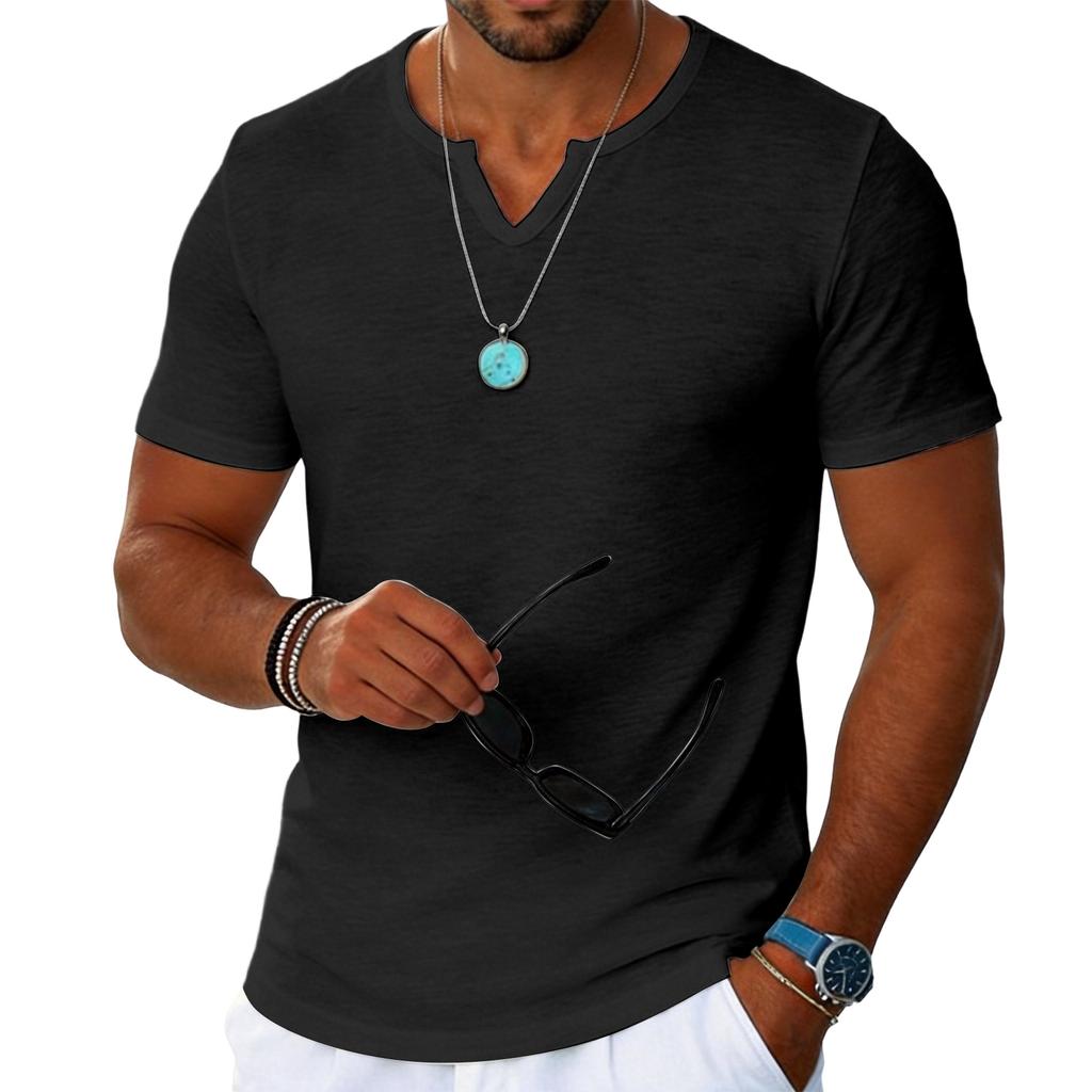 Herren Freizeit T-Shirt mit kurzen Ärmeln, V-Ausschnitt, leicht, weicher Stoff, bequeme Passform, Top für draußen und den täglichen Gebrauch