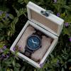BOBO BIRD Men's Wooden Watch with Analog Quartz Movement, Day Calendar Display, Lightweight Handmade Wooden Watch (Dark Blue)