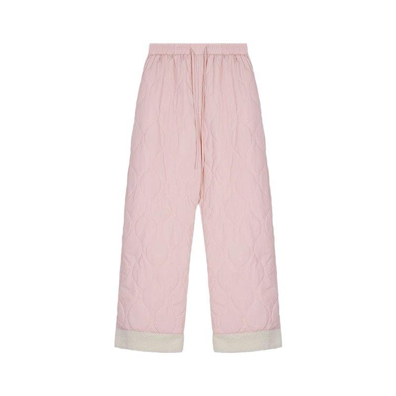 Pink High-Waist Fleece Lined Wide Leg Pants - Warm, Versatile, and Cozy for Autumn and Winter