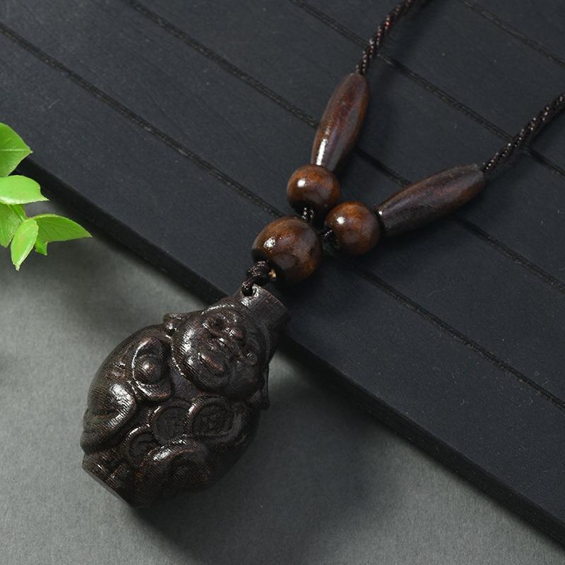Hand-carved Mahogany Necklace Retro Femininity Long Autumn and Winter Sweater Chain Cotton and Linen Accessories