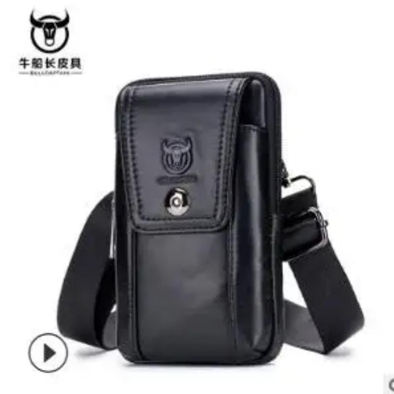 100% Genuine Leather Men's Shoulder Bag, Crossbody Bag, Phone Waist Bag, Wear-resistant
