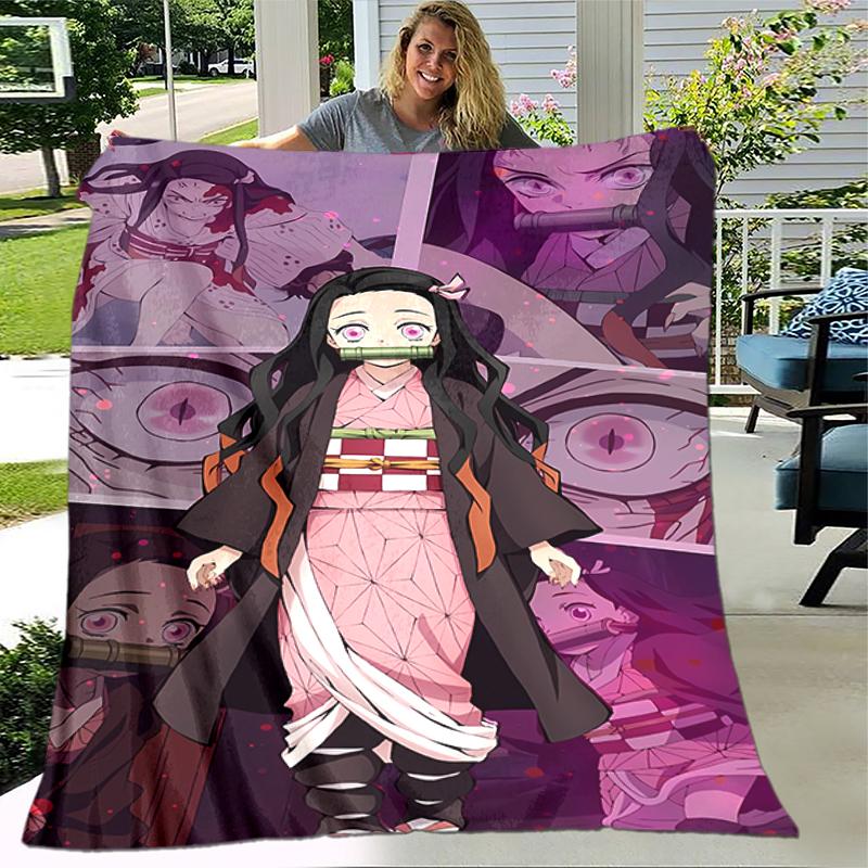 1pc Blanket Demon Slayer characters1 Print Design, Lightweight Blanket for Sofa, Bed- Soft &Warm, Gift for All Seasons like Christmas, Halloween