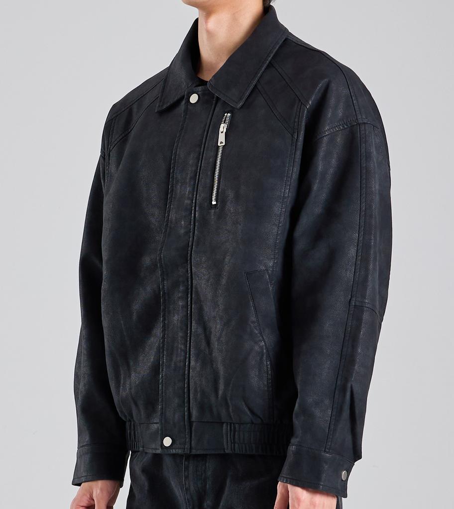Button Seoul Regular Fit Vegan Leather Blouson Jacket (Black)