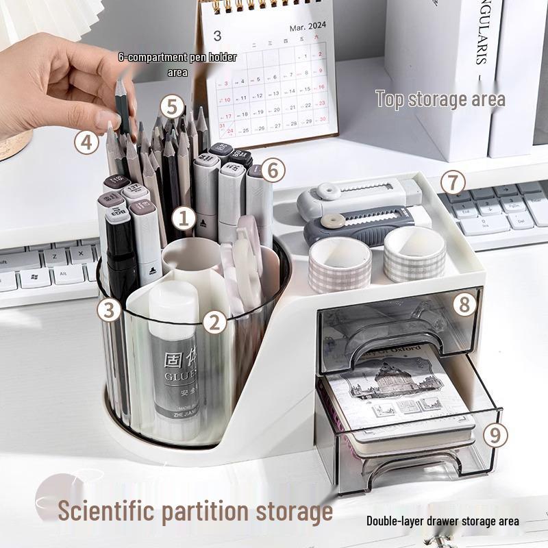 360° Rotating Pen Holder: Luxurious, Multifunctional, Large-Capacity Desk Storage for Students and Offices