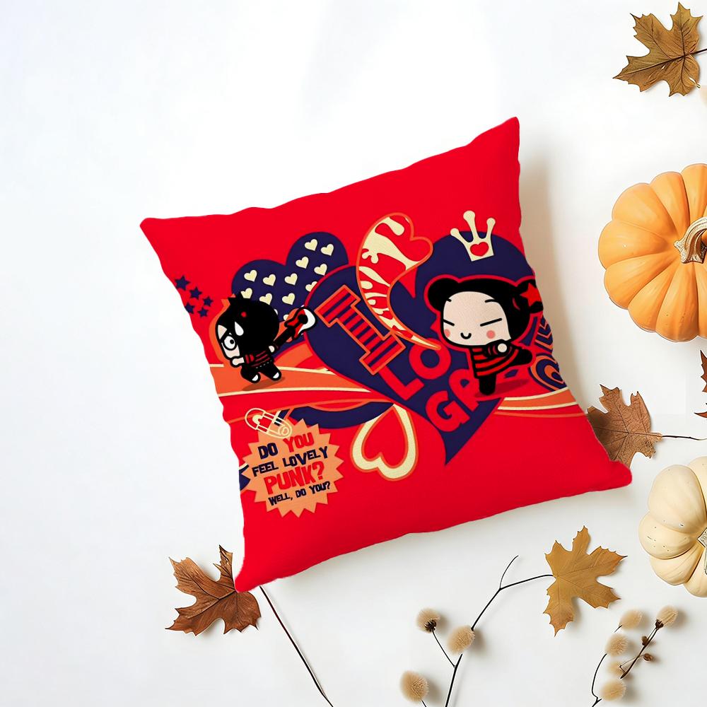 Kawaii PPucca Anime Cushion Cover Iceland Washable Linen Soft  for Daily Sofa Bed Home Room Decor