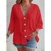 QICED Women's Fashion Casual Solid Color Print Long Sleeve V Neck Blouses & Shirts