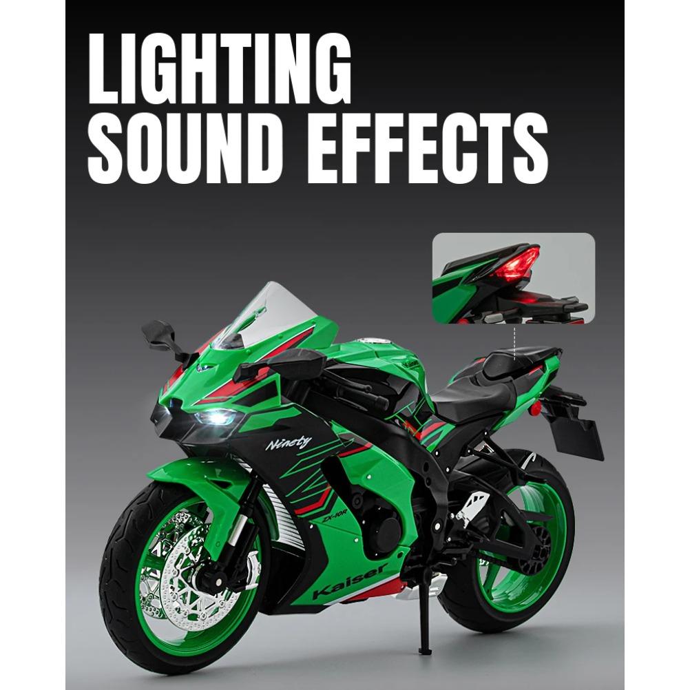 1/9 Scale Kawasaki Ninja ZX-10R Superbike Alloy Metal Diecast Model Motorcycle Sound & Light Home Trendy Toys Collection Hobby Present
