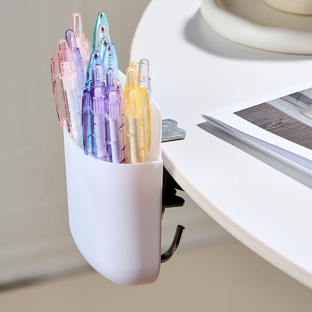

Durable Adjustable Desk Side Bag Hook With Pen Holder Plastic Pen Holder Desktop Load Bearing Hook