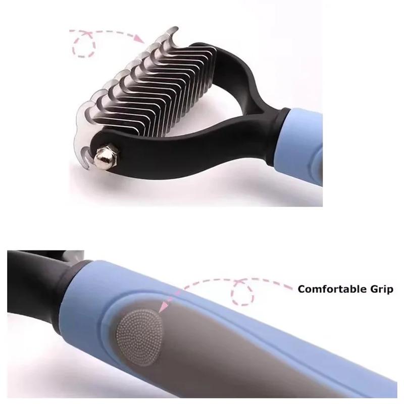 Dog Deshedding Brush Professional Pet Hair Knot Remover Non-slip Handle Grooming Tool for All Breeds Home & Salon Use