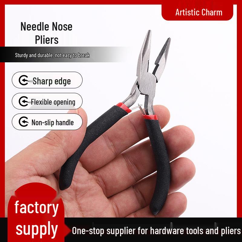 4.5-Inch Red and Black Bent Nose Pliers – Mini Multi-Functional Tool for Jewelry Processing