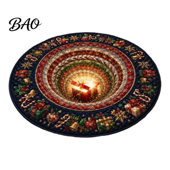 Christmas Party Home Decor 3D Rug, Illusion Area Round Decorative Non Slip Holiday Floor Covering Mat, Festive Carpet for Indoor Living Room