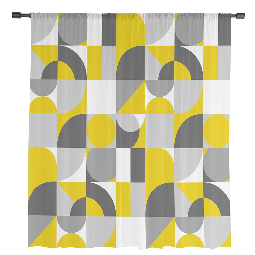 Nordic Retro Medieval Geometry Tulle Curtains For Living Room Bedroom Voile Sheer Curtain Window Home Decor Drapes