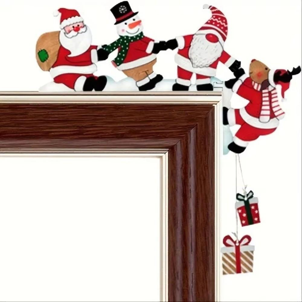 Wooden Christmas Door Corner Sign Cartoon Door Frame Trim Santa Claus Door Frame  Home