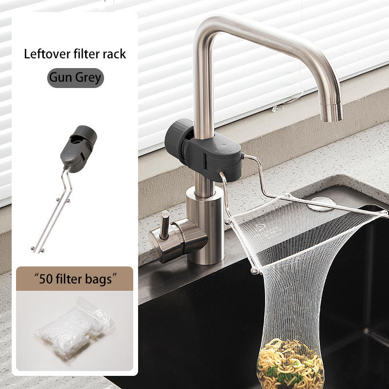 Multifunction Sink Strainer Drain Sink Filter Shelf Plastic Rotatable Sink Rack Anti-Blocking Strainer 1Pc Rack&50Pcs Filter Bag