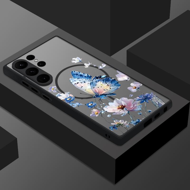 Creative Butterfly Flowers Pattern Case For Samsung Galaxy S26 Ultra S25 Edge S24 Plus S23 S22 S21 FE Magnetic For Magsafe Matte Cover